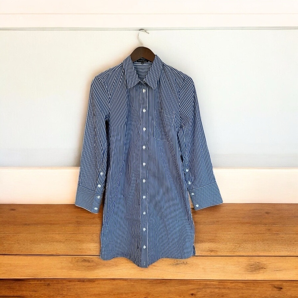 Universal Standard Shirt Dress Poplin Stretch Blue Stripe Button Up 4XS - Picture 3 of 13